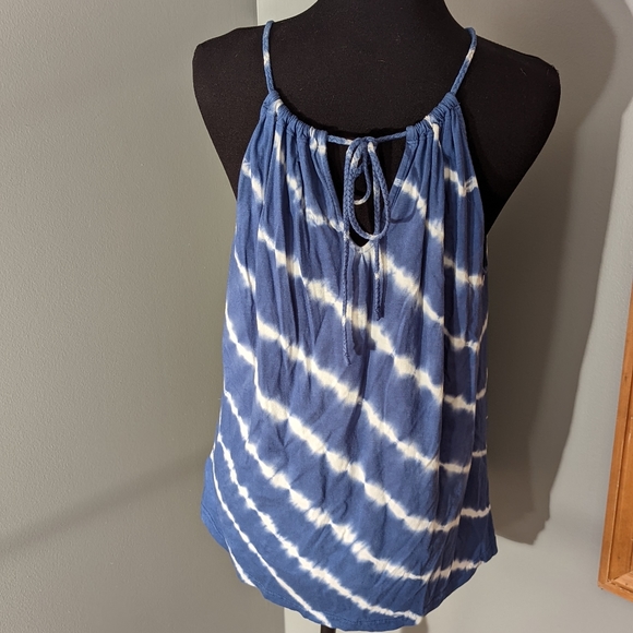 Chaps Blue Tie Dye Halter Tank Top, Large - Picture 3 of 7